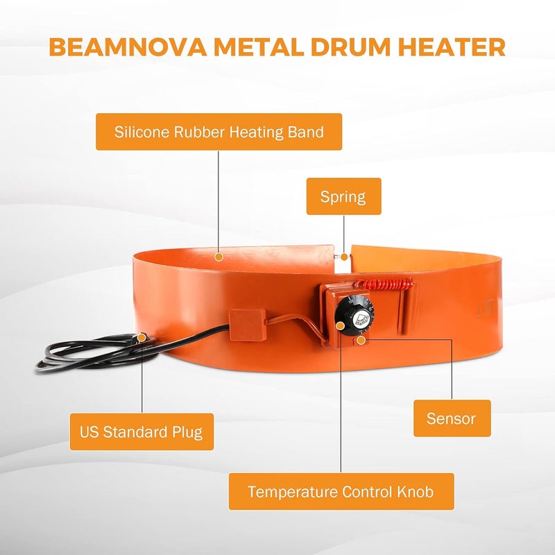 BEAMNOVA Metal Drum Heater 120V Pail Heating Band for 55 Gal Barrel 5 * 68.5 inch Honey Oil Silicone Rubber Heating Band Heavy Duty Temperature Controller - Image 3